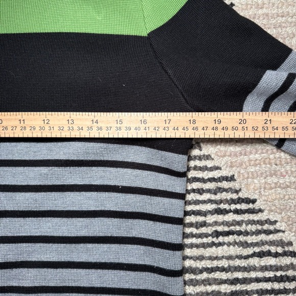 Eliza J Sweater Dress M Black Gray Green Stripe‎ 3/4 Sleeve Knit Pockets - Picture 9 of 12